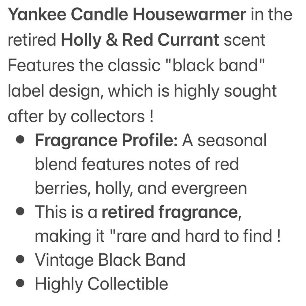 Yankee Candle Jar Holly & Red Currant Vintage Black Band Holiday Dark Red 22 Oz